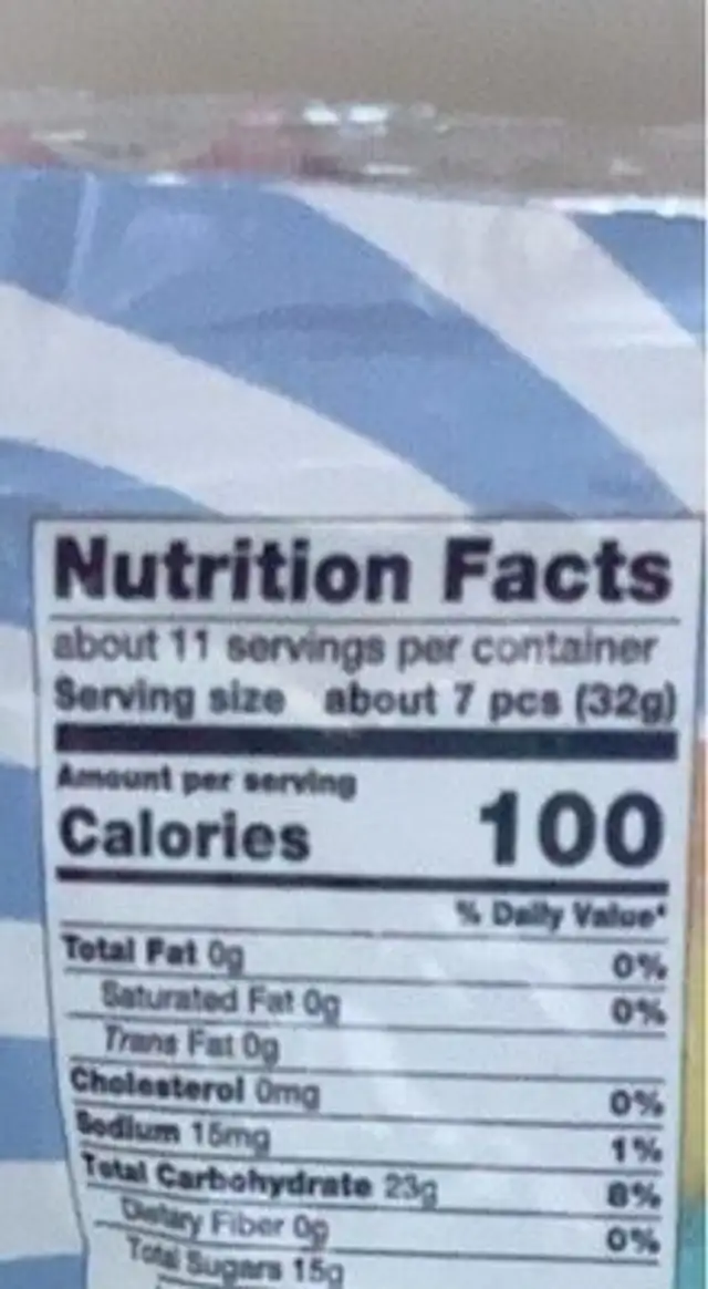 Neon sour worms nutrition facts table