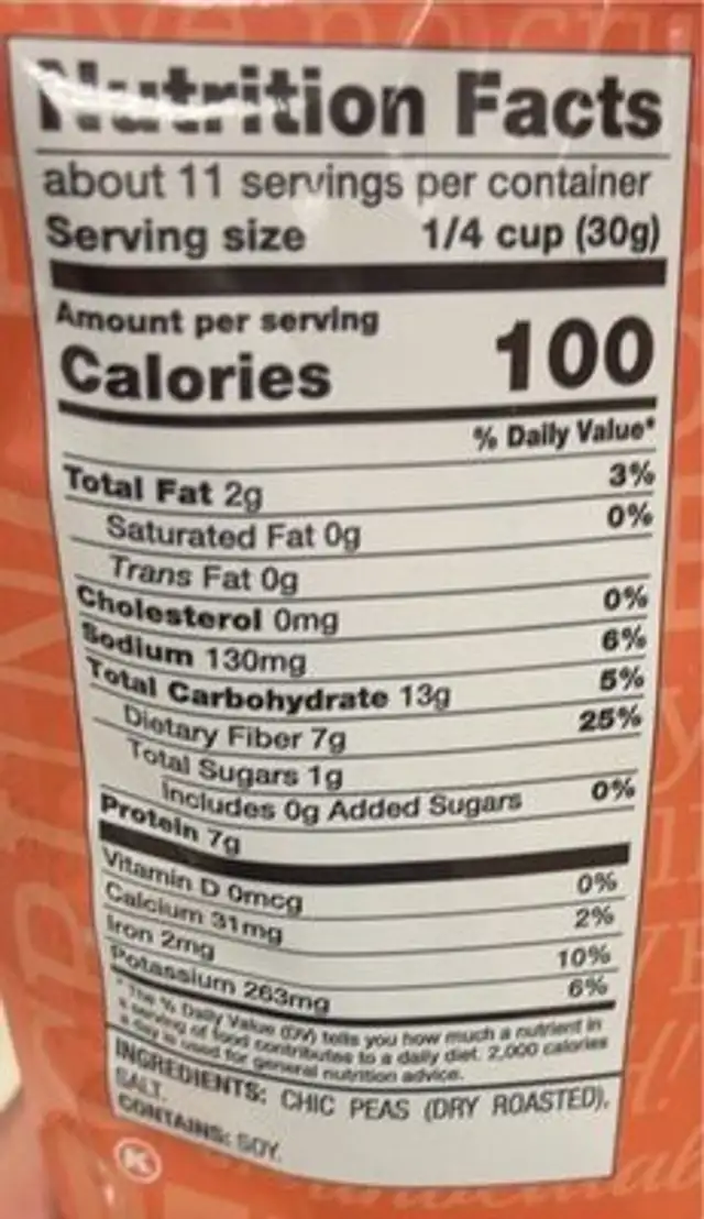 Chick peas roasted and salted nutrition facts table
