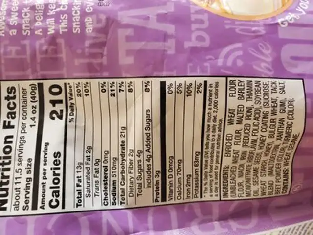 honey roasted sesame sticks ingredients label