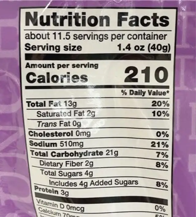 honey roasted sesame sticks nutrition facts table