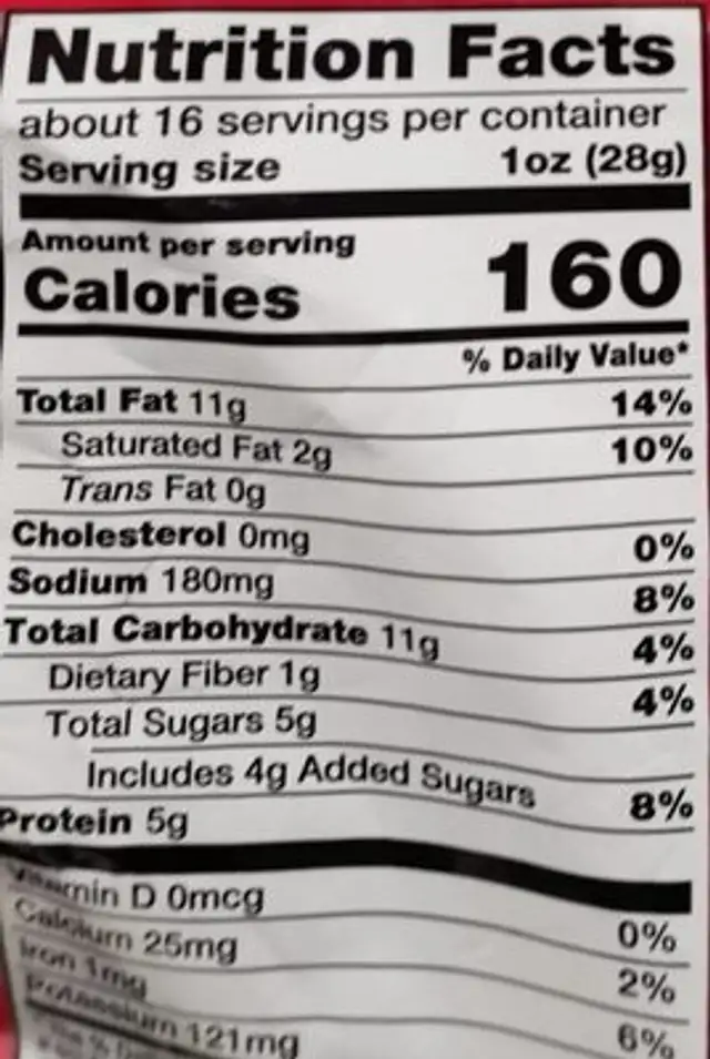 Party Mix nutrition facts table