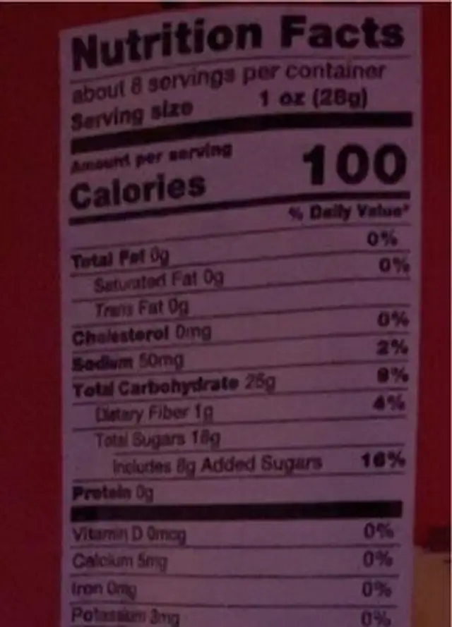 Dried spicy mango slices nutrition facts table