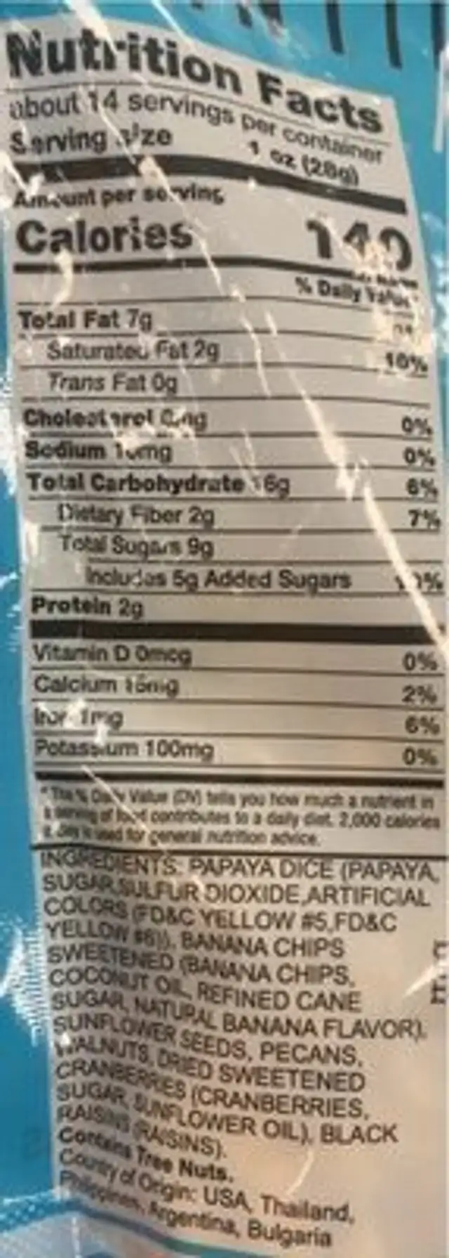 Antioxidant Mix nutrition facts table
