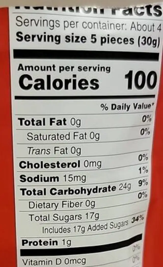 N Gummi Candies nutrition facts table