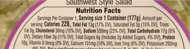 southwest style salad nutrition facts table