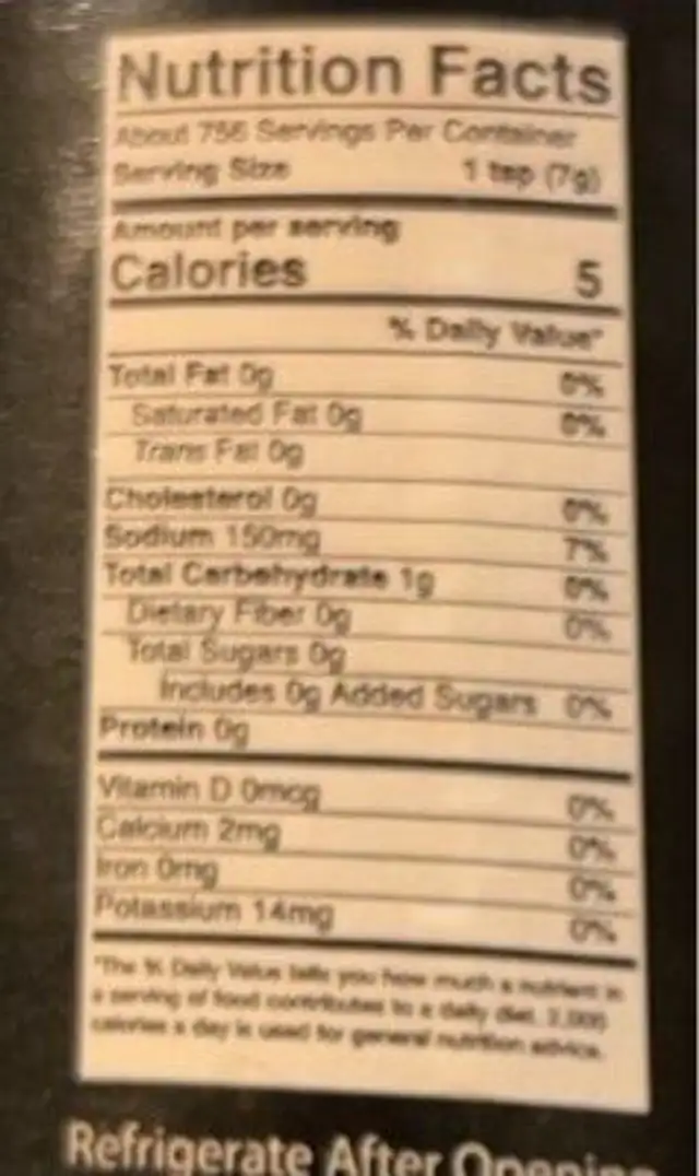 Shah’s red hot sauce nutrition facts table