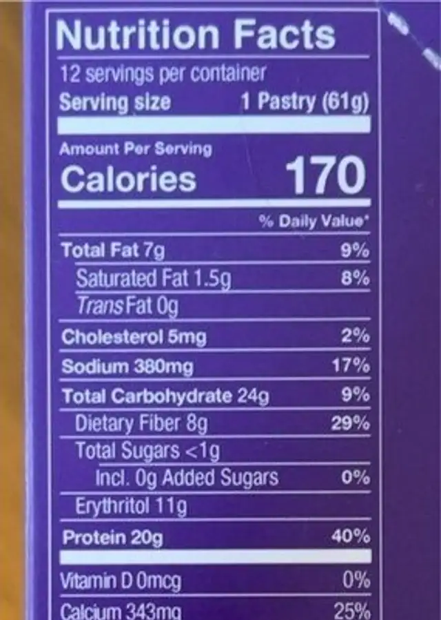 Tasty Pastry Chocolate Cake Flavored nutrition facts table