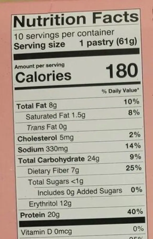 Tasty Pastry Strawberry Flavored nutrition facts table