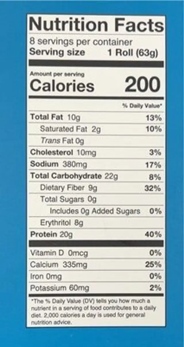 Cinnamon Roll nutrition facts table