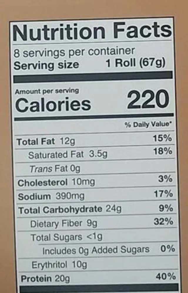 Protein sweet roll chocolate flavored nutrition facts table