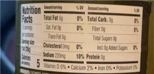 kosher spears nutrition facts table