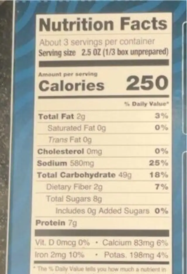 Macaroni & Cheese nutrition facts table