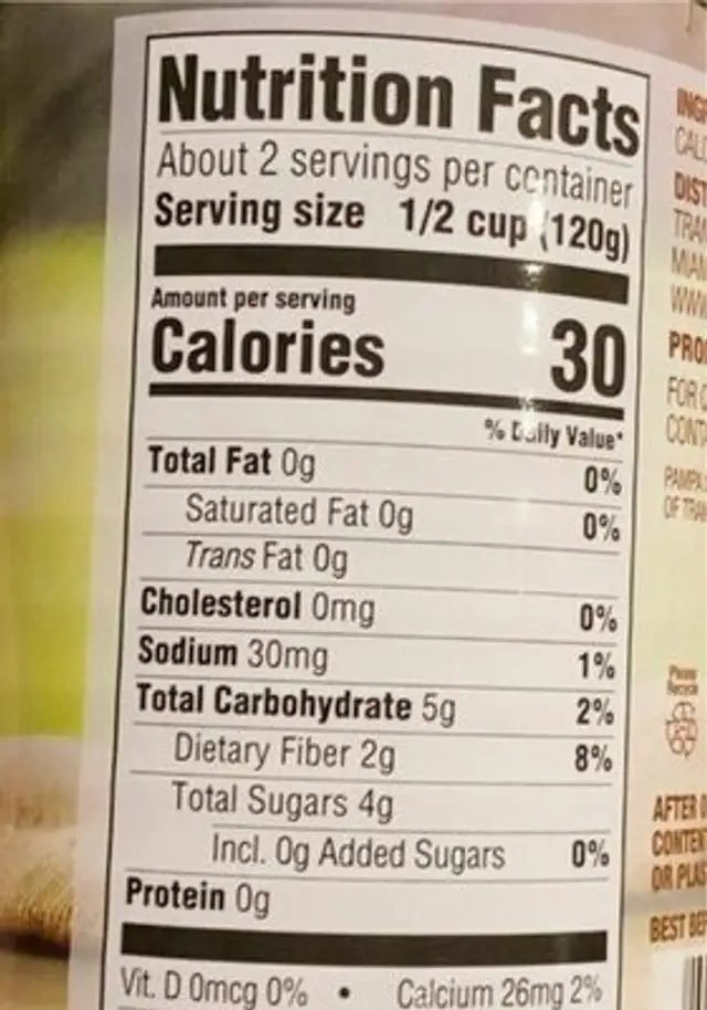 Sliced Carrots: No Salt Added nutrition facts table