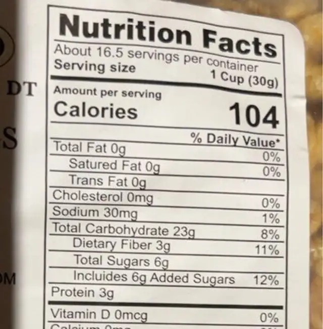 Honey oat rings nutrition facts table