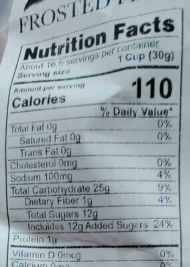 Frosted Flakes nutrition facts table