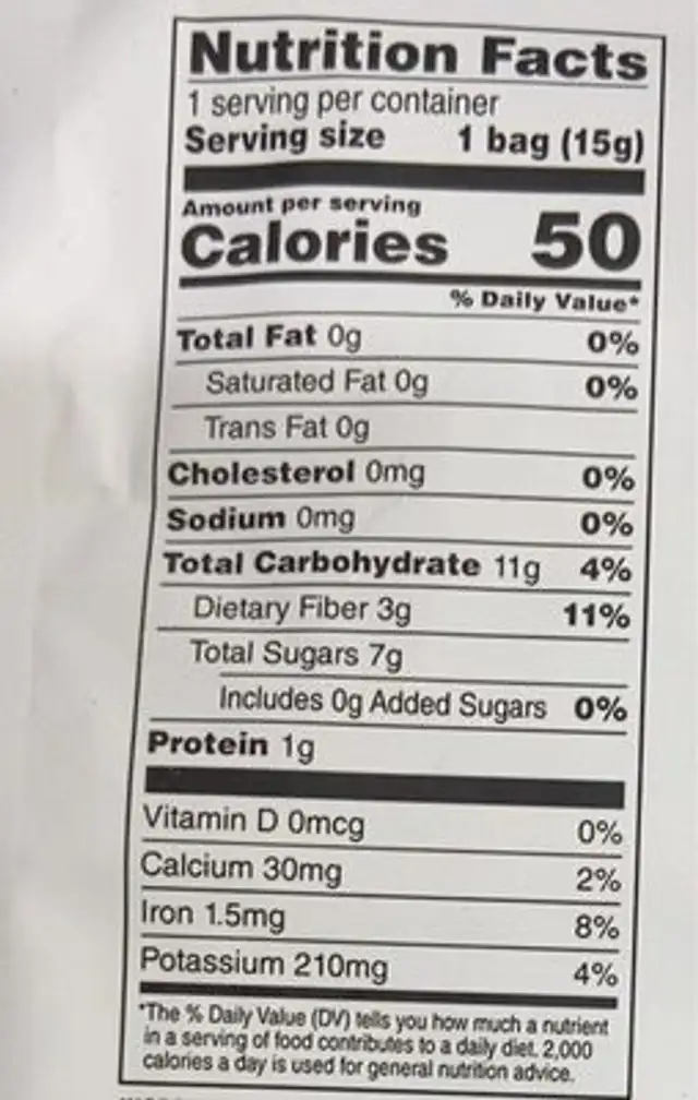 Freeze-Dried strawbarry crisps nutrition facts table