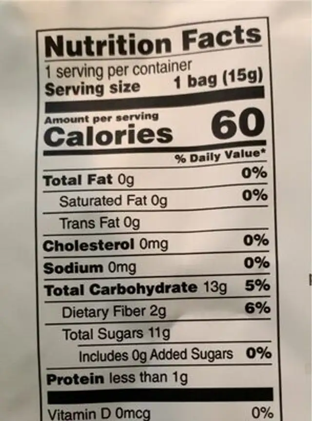 Freeze-Dried Banana Crisps nutrition facts table