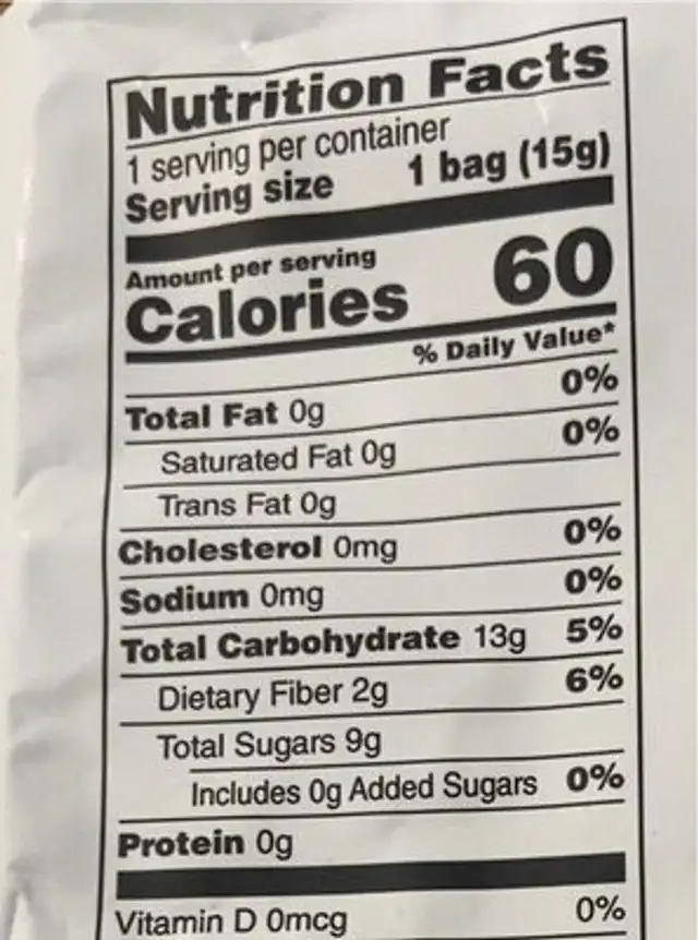 Freeze-Dried Pear Crisps nutrition facts table