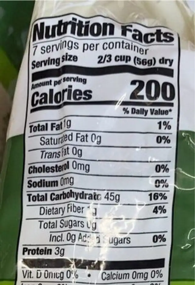 Gluten Free Mix Legume nutrition facts table