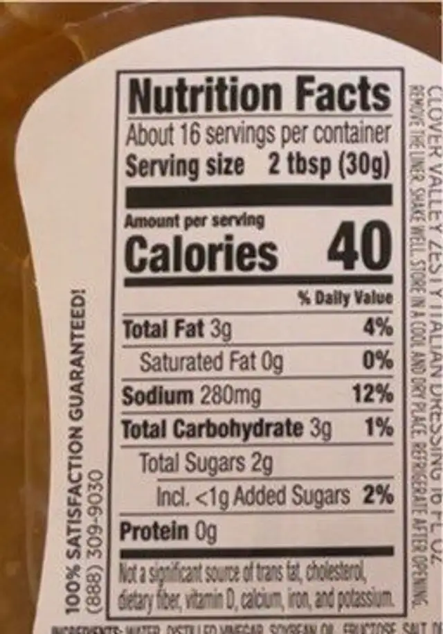 Zesty italian dressing nutrition facts table