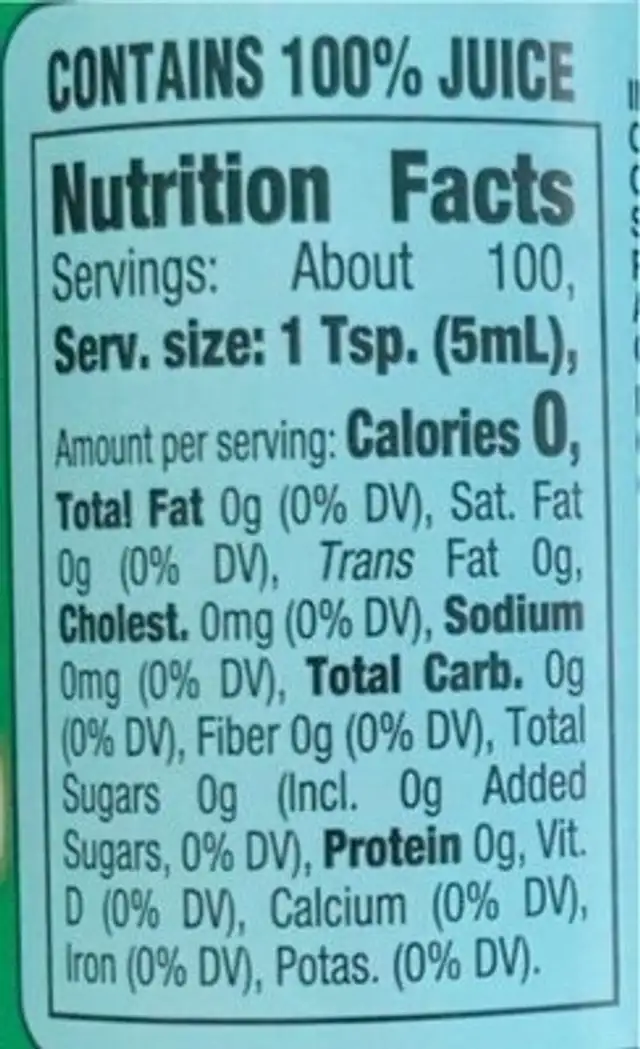 Lemon juice nutrition facts table