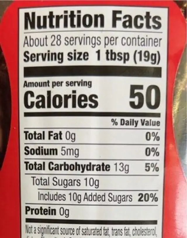 Strawberry Squeezable Spread nutrition facts table