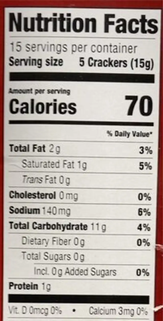 Saltine Crackers nutrition facts table