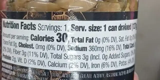 Mushroom nutrition facts table