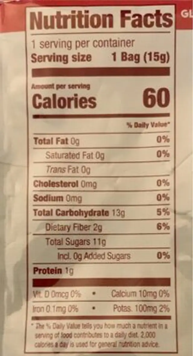 Freeze Dried Apple Crisps nutrition facts table