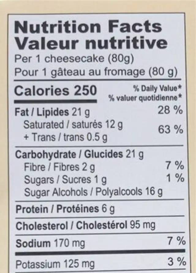Gâteau au fromage keto nutrition facts table