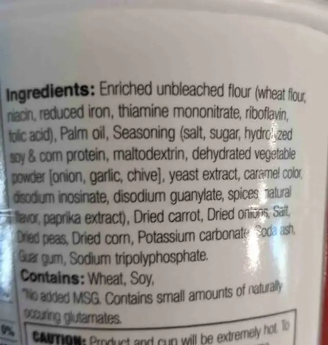 Chef woo beef ramen express ingredients label
