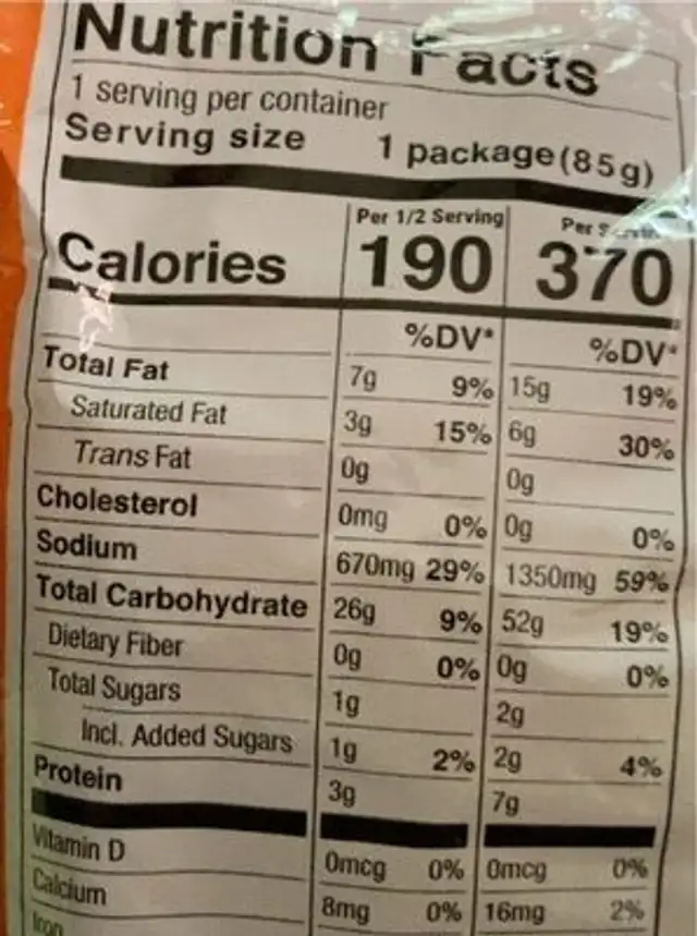 Chicken Flavor Ramen Express nutrition facts table