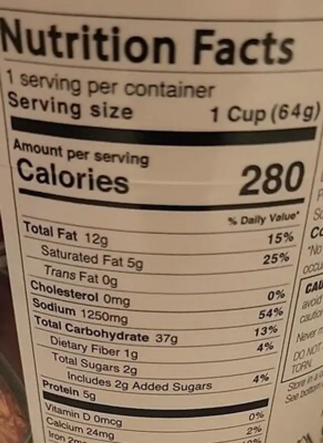 Ramen Express nutrition facts table