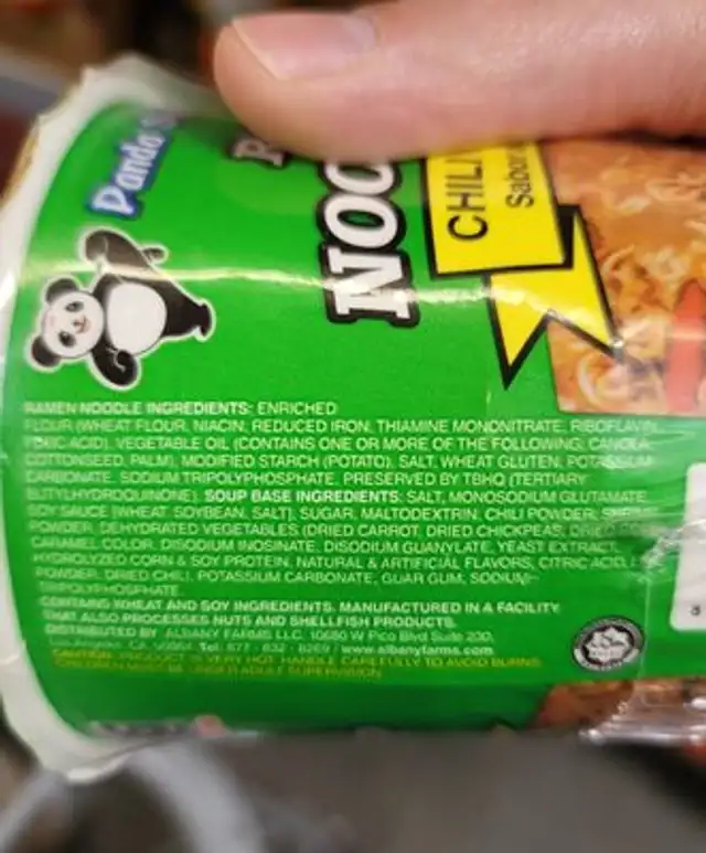 Ramen Express ingredients label