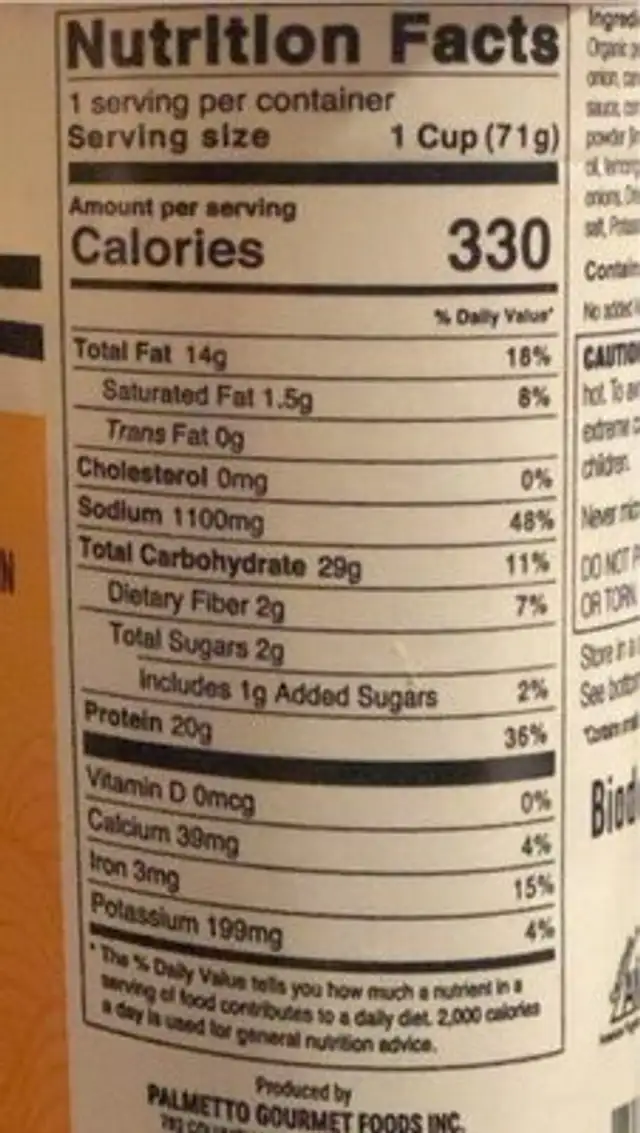 THAI LEMONGRASS RAMEN nutrition facts table
