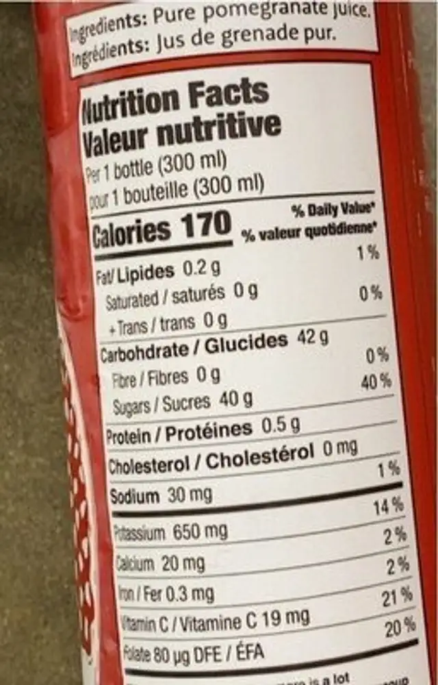 Grenade pressée nutrition facts table
