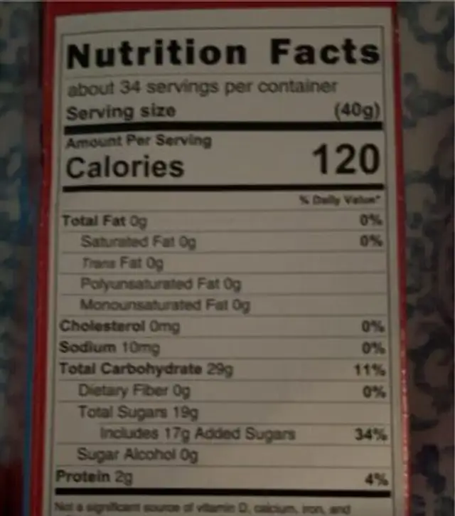 Giant Gummy Worm nutrition facts table