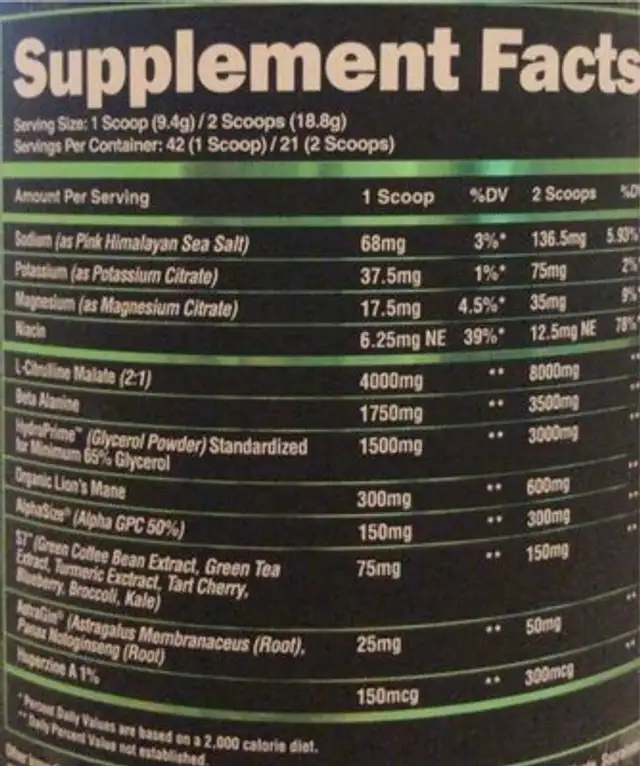 Alpha lion superhuman pump pre-workout nutrition facts table