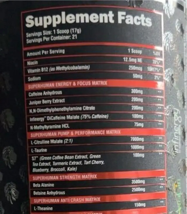 Supreme Super Human nutrition facts table