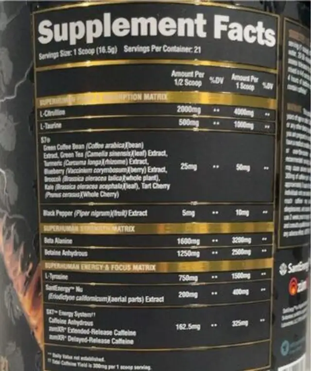 Super Human Pre Futuristic Fruit nutrition facts table