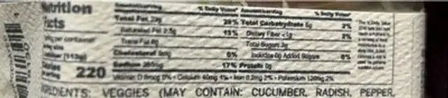 Crudite nutrition facts table