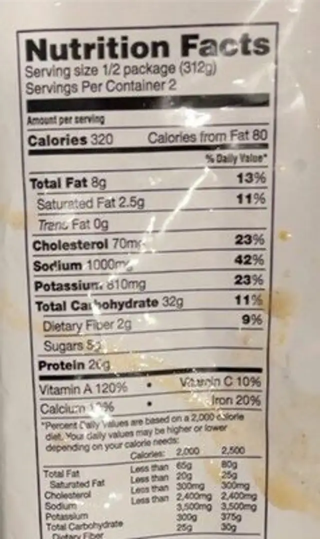 Beef Merlot skillet meal nutrition facts table