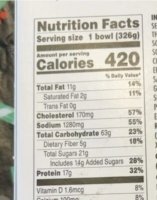 Thai-Style Noodle Bowl nutrition facts table