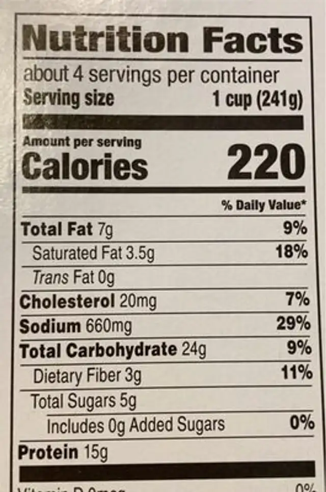 Schwan’s nutrition facts table