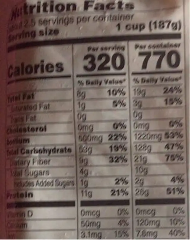 Southwest Style Protein Blend nutrition facts table
