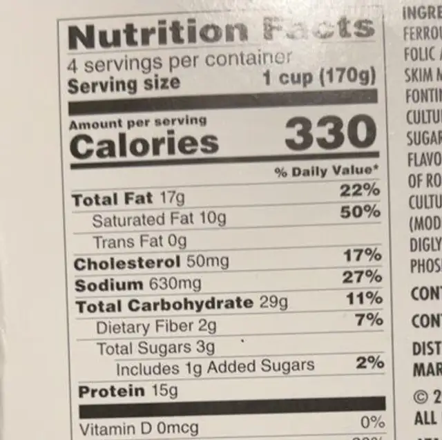 Four Cheese Penne with Prosciutto nutrition facts table