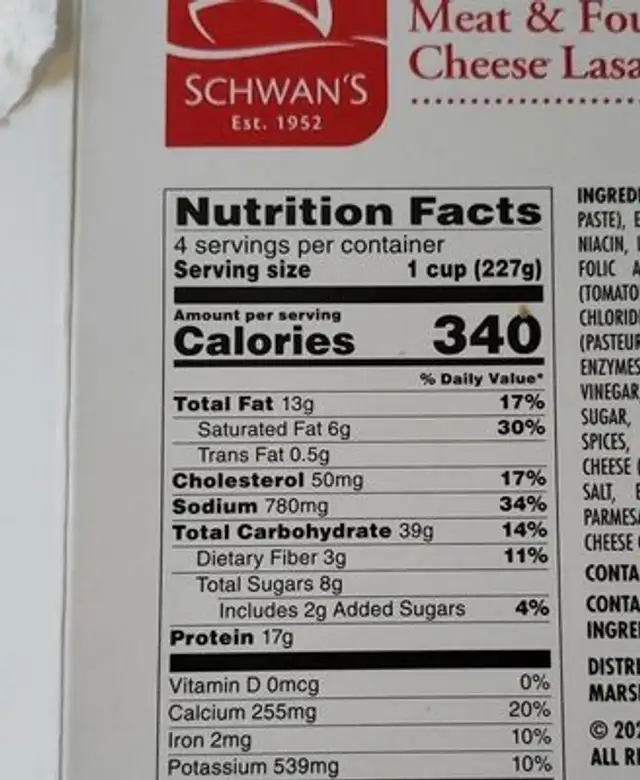 Meat Four Cheese Lasagna nutrition facts table
