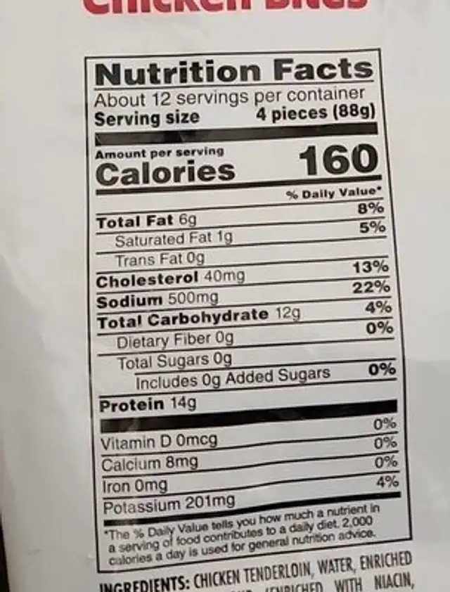 Scwans nutrition facts table