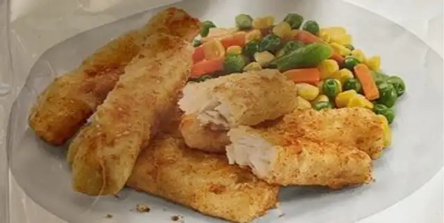 Crispy breaded fish sticks