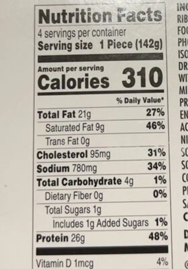 Stuffed Chicken Pepper Jack, Swiss Cheese & Bacon nutrition facts table